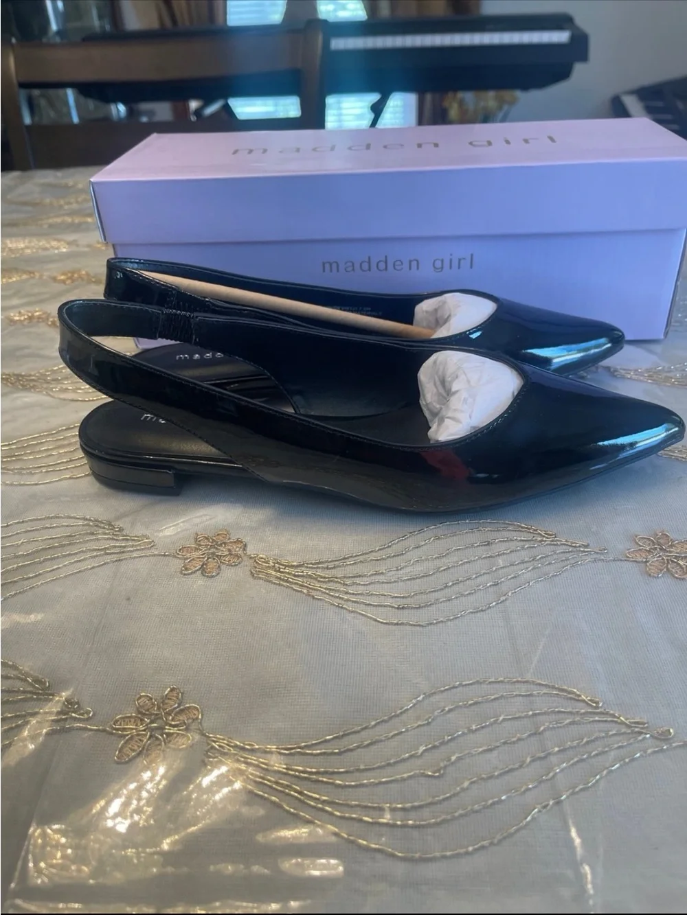 NWB madden girl women’s deviin pointed toe slingback flats black size 7.5